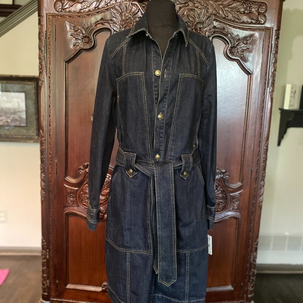 Brand New with Tags Free People Structured Belted Denim Jacket in Indigo, Size L - Picture 9 of 15